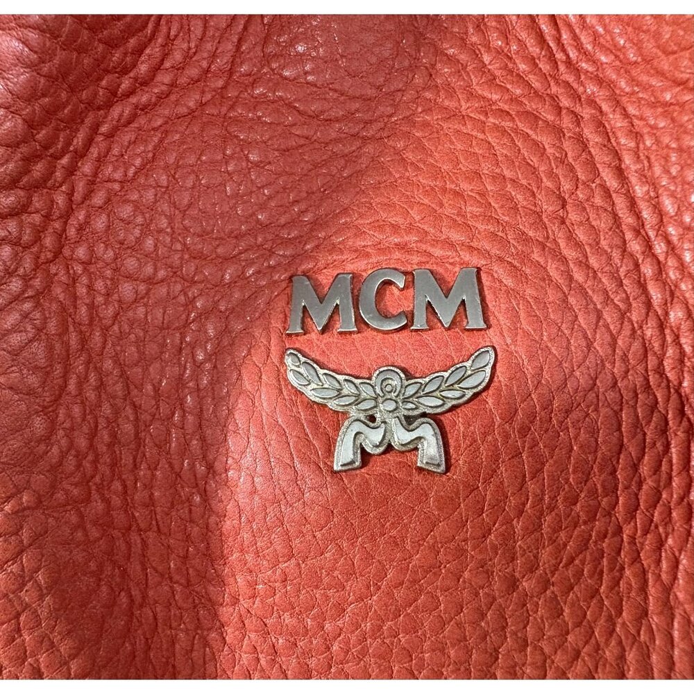 MCM Pebbled Leather Logo bucket bag color orange vintage 80's 90's - Picture 2 of 14